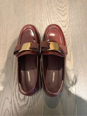 Salvatore Ferragamo Burgandy Vera Bow Loafers with Gold Buckle